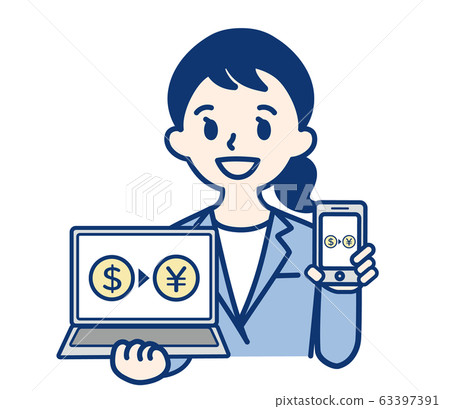 Business woman OL woman dollar yen FX computer smartphone Business woman OL woman dollar yen FX computer smartphone 63397391