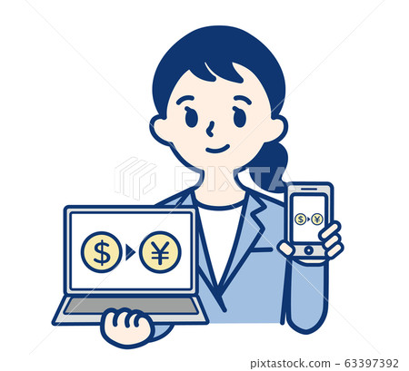 Business woman OL woman dollar yen FX computer smartphone Business woman OL woman dollar yen FX computer smartphone 63397392
