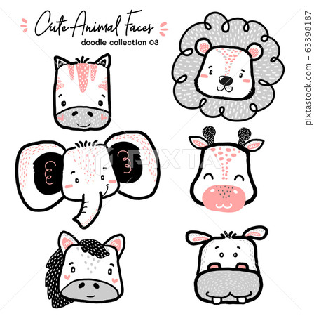 cute doodle wild animal face set, nursery kid cute doodle wild animal face set, nursery kid 63398187
