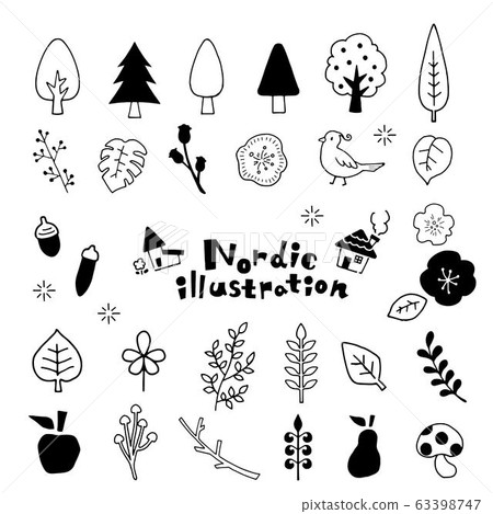 Scandinavian plants and houses illustration set vector 63398747