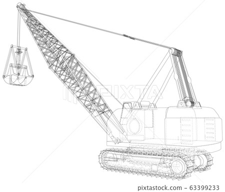 Walking Dragline, Mobile excavating machine used in open-cut mining. The layers of visible and invisible lines are separated. Wire-frame Walking Dragline, Mobile excavating machine used in open-cut mining. The layers of visible and invisible lines are separated. Wire-frame 63399233