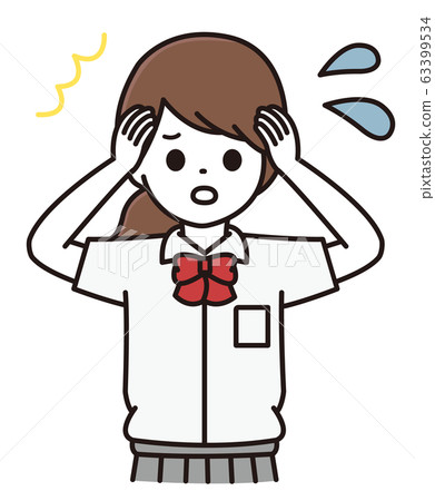 女學生抱著頭圖 63399534