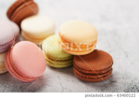 French macaroni cookies of different colors are on French macaroni cookies of different colors are on 63400122