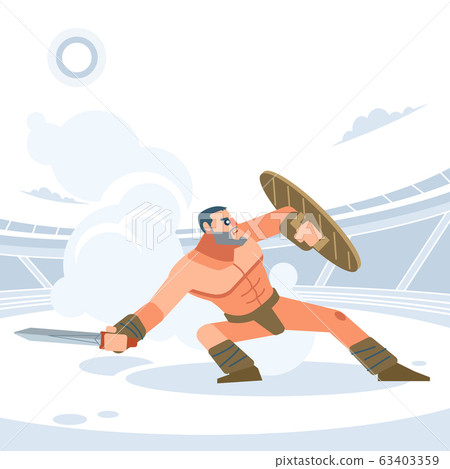 Gladiator. The warrior is in a pose of protection. Vector isolated flat design style Gladiator. The warrior is in a pose of protection. Vector isolated flat design style 63403359