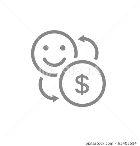 Exchange a coin for a happy face line icon. Happiness on money, positive feedback symbol Exchange a coin for a happy face line icon. Happiness on money, positive feedback symbol 63403684