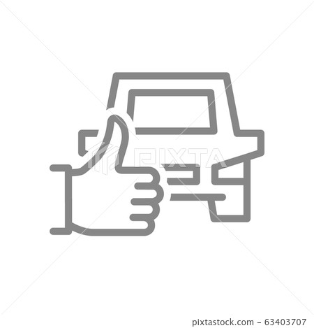 Car with thumb up, like line icon. Best transportation service, taxi feedback symbol 63403707