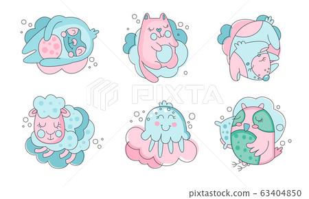 Cute Sleeping Animals Collection, Lovely Cat, Dog, Sheep, Owl Bird, Jellyfish Vector Illustration Cute Sleeping Animals Collection, Lovely Cat, Dog, Sheep, Owl Bird, Jellyfish Vector Illustration 63404850