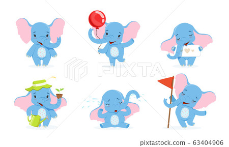 Cute Elephant Cartoon Character Collection, Adorable Baby Animal in Different Situations Vector Illustration Cute Elephant Cartoon Character Collection, Adorable Baby Animal in Different Situations Vector Illustration 63404906