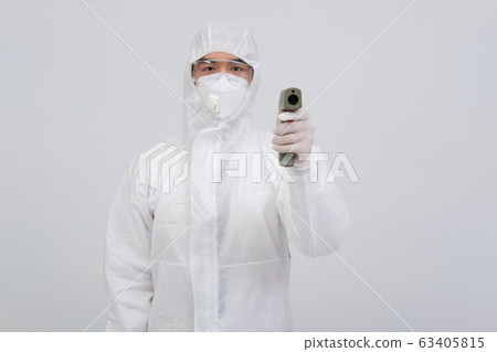 doctor man wearing biological protective uniform doctor man wearing biological protective uniform 63405815