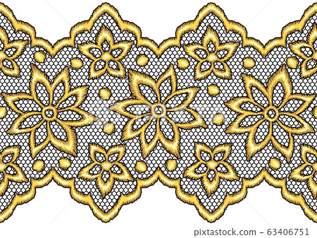 Lace seamless pattern with gold flowers. 63406751