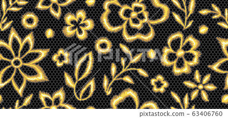 Lace seamless pattern with gold flowers. 63406760