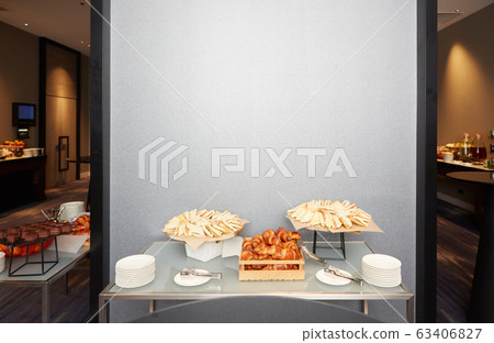 catering on a business conference Coffee break table on business seminar with fresh bakery,beverage and fruit 63406827