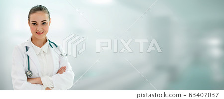 Woman doctor working at the hospital office. 63407037