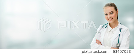 Woman doctor working at the hospital office. 63407038