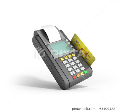 Credit Card trminal Machine 3D rendering on white Credit Card trminal Machine 3D rendering on white 63409328