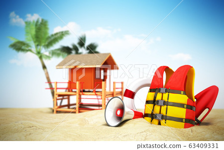 Secure beach concept Life jacket life ring and a 63409331