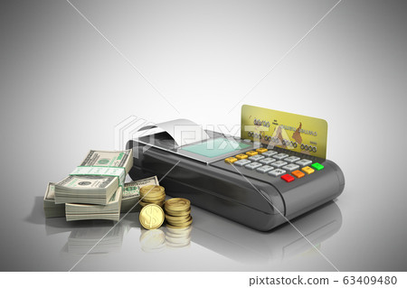 Credit Card trminal Machine 3D rendering on grey Credit Card trminal Machine 3D rendering on grey 63409480