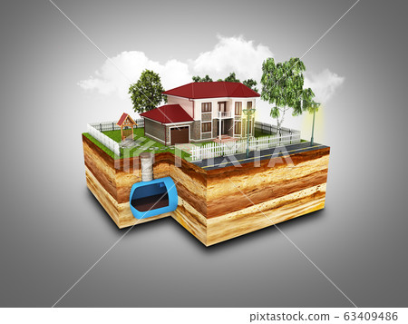 concept of Sewerage in a private house 3d render 63409486