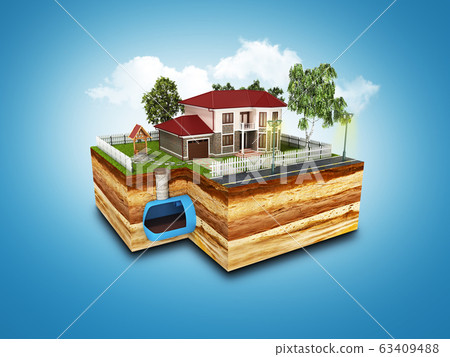 concept of Sewerage in a private house 3d render 63409488