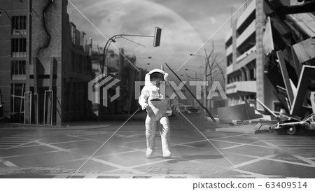 Astronaut in a ruined city background in post 63409514