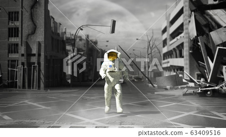 Astronaut in a ruined city background in post 63409516