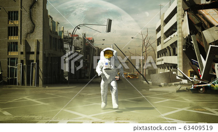 Astronaut in a ruined city background in post 63409519