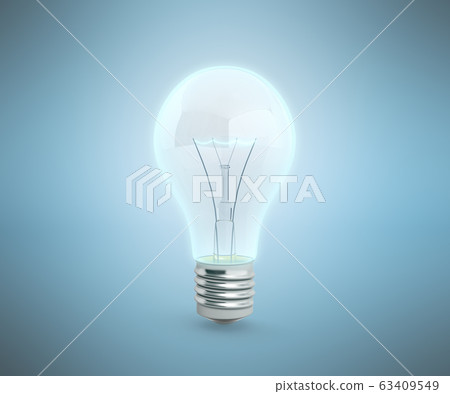blue cold Lighting Bulb 3d render on blue 63409549