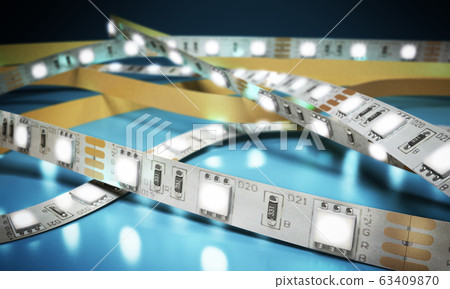 Diode strip Led lights tape close-up 3d render on 63409870