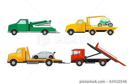Tow Truck or Breakdown Truck Working Side View Vector Set 63410546
