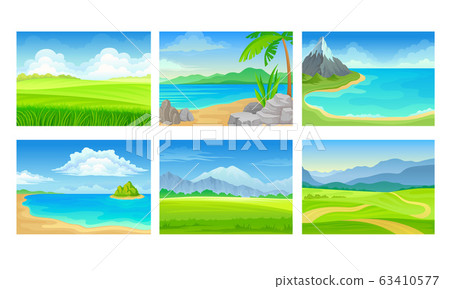 Beach and Mountain Scenes and Landscapes Vector Set Beach and Mountain Scenes and Landscapes Vector Set 63410577