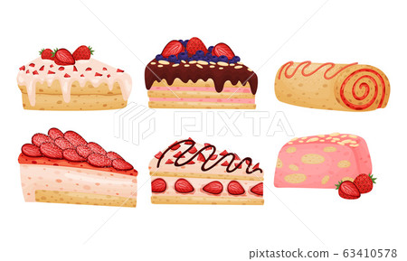 Delicious Cakes and Desserts with Berry and Chocolate Toppings Vector Set Delicious Cakes and Desserts with Berry and Chocolate Toppings Vector Set 63410578