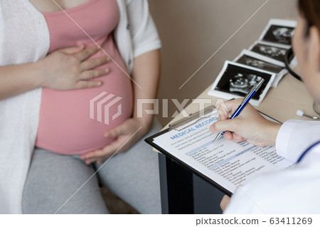 Pregnant Woman and Gynecologist Doctor at Hospital Pregnant Woman and Gynecologist Doctor at Hospital 63411269