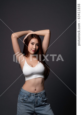 Beautiful slim female body. Voluptuous woman's shape with clean skin. Perfect  shape Stock Photo