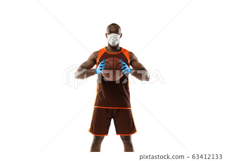 Sportsman in protective mask, coronavirus treatment illustration concept Sportsman in protective mask, coronavirus treatment illustration concept 63412133