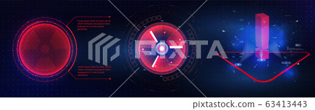 HUD GUI futuristic element. Set of Circle Abstract Digital Technology GUI Futuristic HUD Virtual Interface Elements Sci-Fi Modern User For Graphic Motion. Futuristic techno border design. Circle Frame 63413443