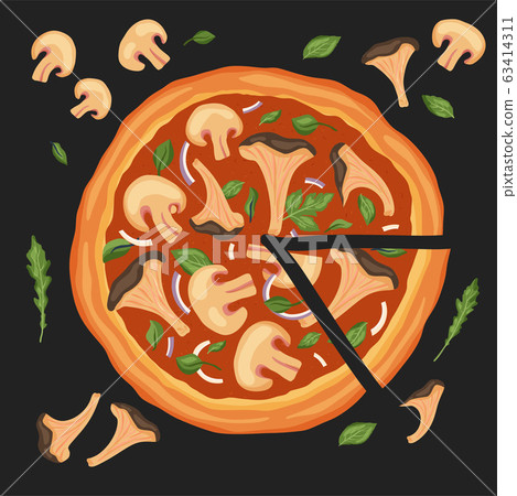 Italian cheese mushroom pizza vector. 63414311