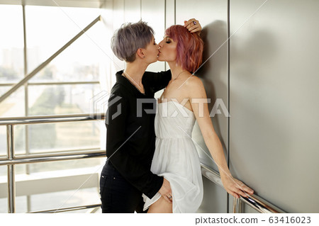 Beautiful lesbian couple hugging. Love and passion Beautiful lesbian couple hugging. Love and passion 63416023