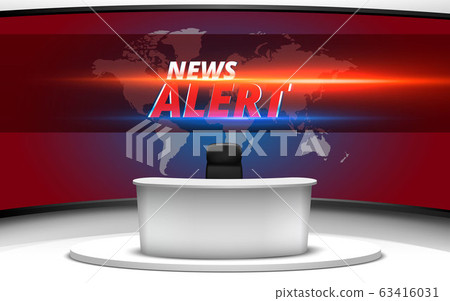white table and news alert on lcd background in the news studio room 63416031