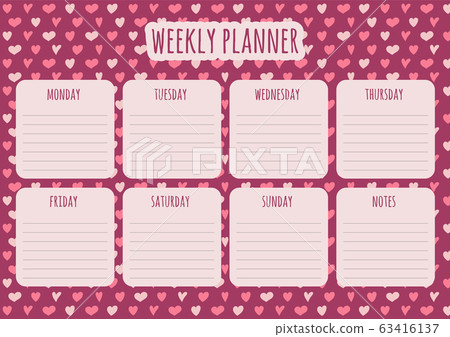 Weekly planner with hand drawn hearts - Stock Illustration [63416137 ...