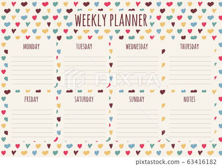 Colorful weekly planner template with hearts. - Stock Illustration ...
