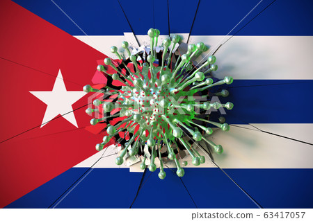 Virus breaks wall with flag of Cuba. Coronavirus outbreak related conceptual 3D rendering 63417057