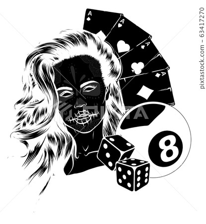 Gothic sign with skulls, ace of spades and girls, grunge vintage design 63417270