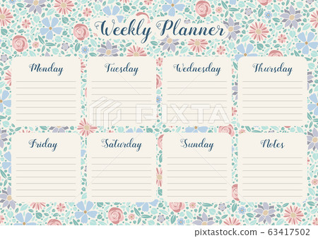 Colorful weekly planner template with flowers - Stock Illustration ...