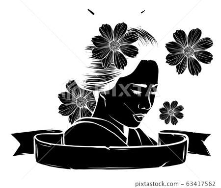 geisha among blooming flowers vector illustration design 63417562