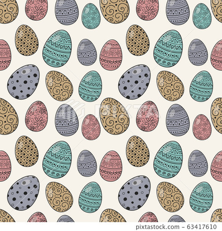 Seamless pattern with hand drawn Easter eggs - Stock Illustration ...