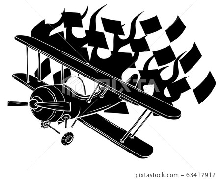 Retro flat looking plane and emblem with wings, flame and propeller vector Retro flat looking plane and emblem with wings, flame and propeller vector 63417912