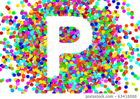 Confetti font, letter P from colored confetti. 3D Confetti font, letter P from colored confetti. 3D 63418088
