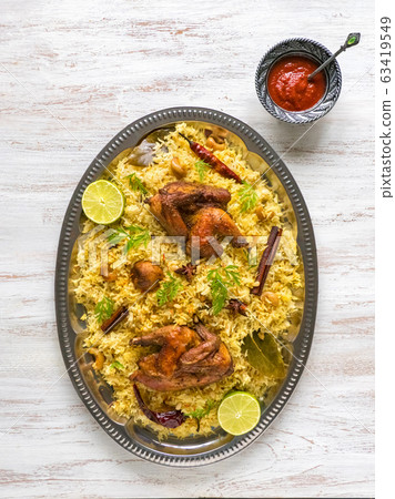 Homemade chicken Biryani.  63419549