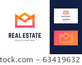 Logo and business card template for real estate, house rental services. 63419632