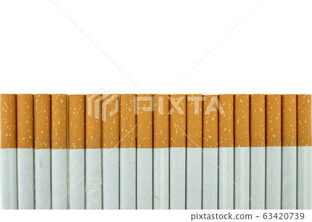 Close up of a cigarette showing on white background 63420739